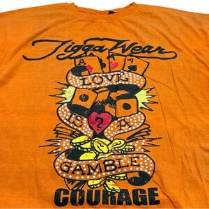 Akademiks Graphic T Shirt Orange 2XL Y2K Hip Hop Streetwear Oversized Tee Retro